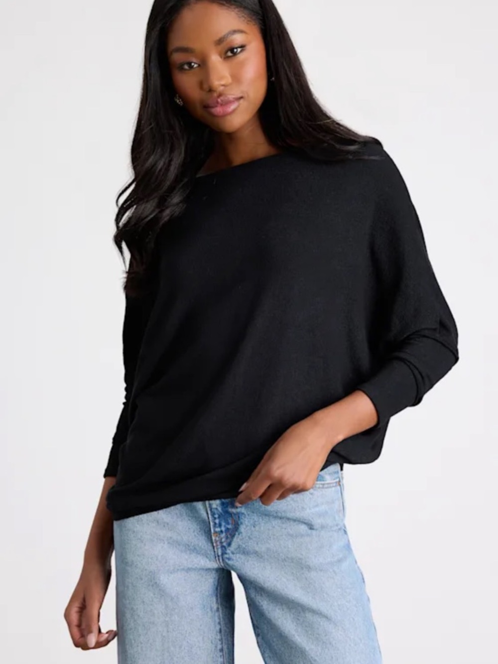Lulus Women's Black Dolman Sleeve Sweater Top XL